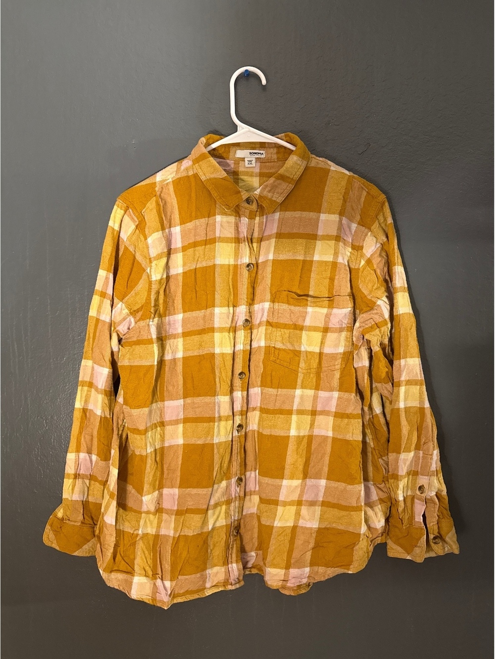 Sonoma XXL Mustard Yellow Plaid Button-Up Shirt